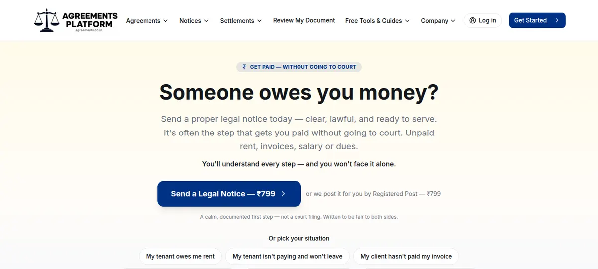 The Agreements.co.in homepage